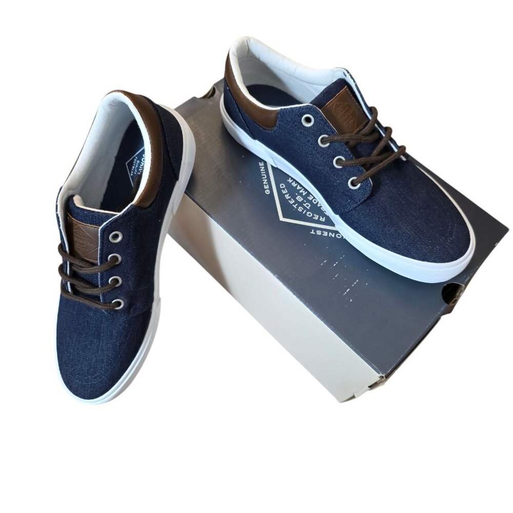 St Johns Bay Bryce Shoes Mens  7M Brown Blue Denim Casual Sneakers Preppy